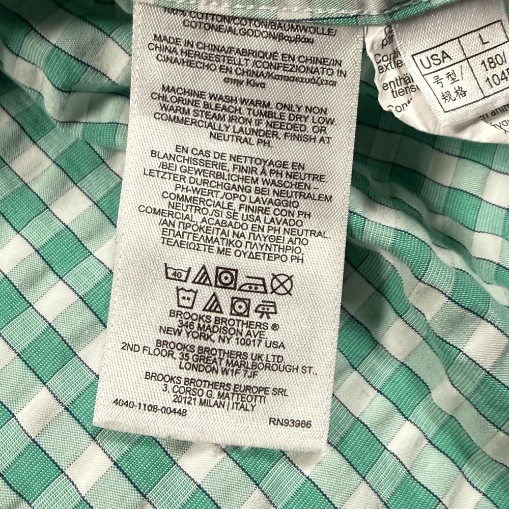 Brooks Brothers Regent Shirt Mens Large Green Check Long Sleeve Button Front - Picture 4 of 9
